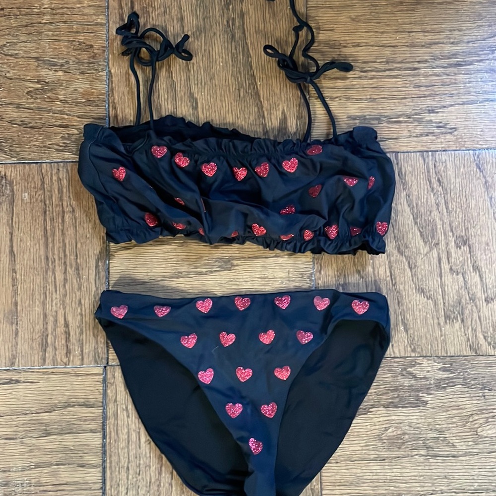 Beach Riot Black with red hearts two piece